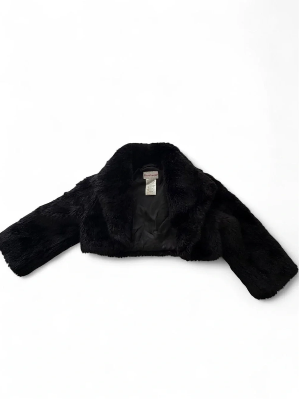 American Girl Faux Fur Bolero Shrug Jacket Black Satin Lined Girls Size 7 Y2K